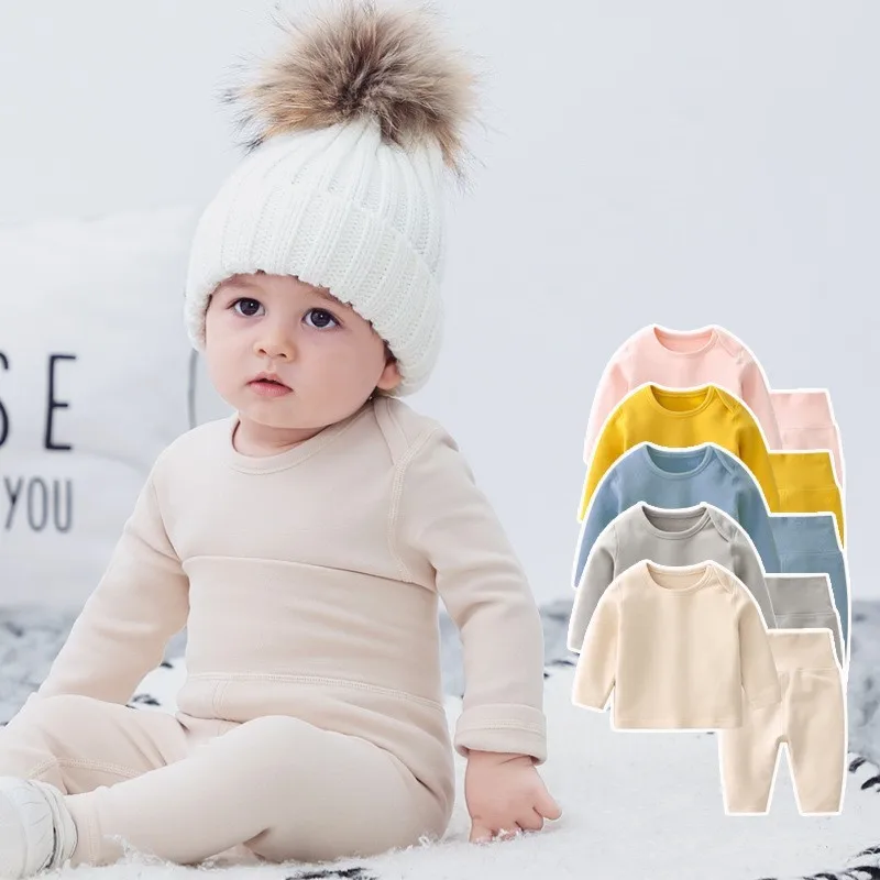 Kids Baby Tops+Pant 2-piece Set Cotton Thermal Underwear Suit Boys Girls Neonate Pajama Sleepwear Spring Autumn Clothes 0-3 Year