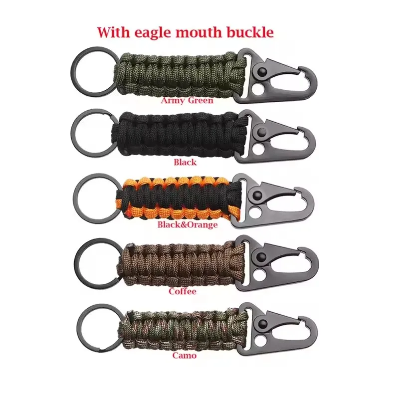 Keychain Ring Carabiner Paracord Rope Camping Survival Kit Emergency Knot Bottle Opener Tools Outdoor