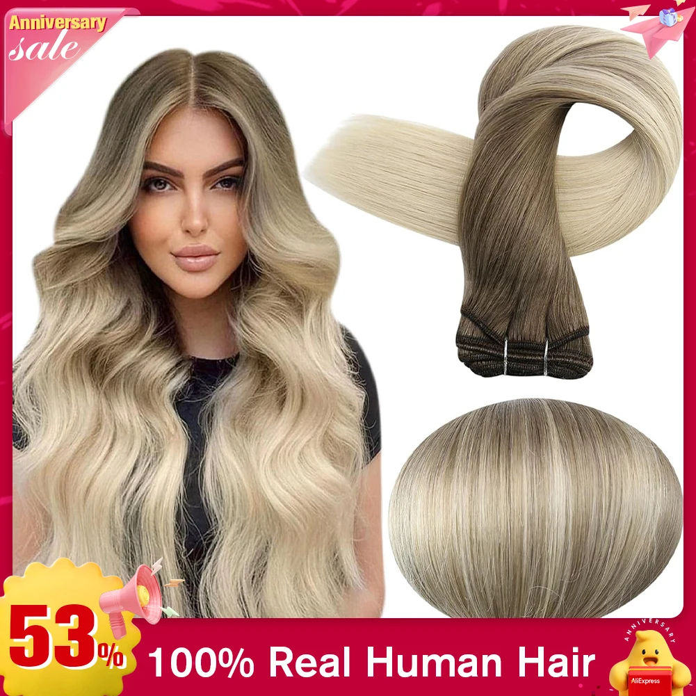 

Full Shine Human Hair Weft Extensions Hair Bundles 100g Ombre Blonde Color Sew in Silky Straight Remy Skin Double Weft For Salon