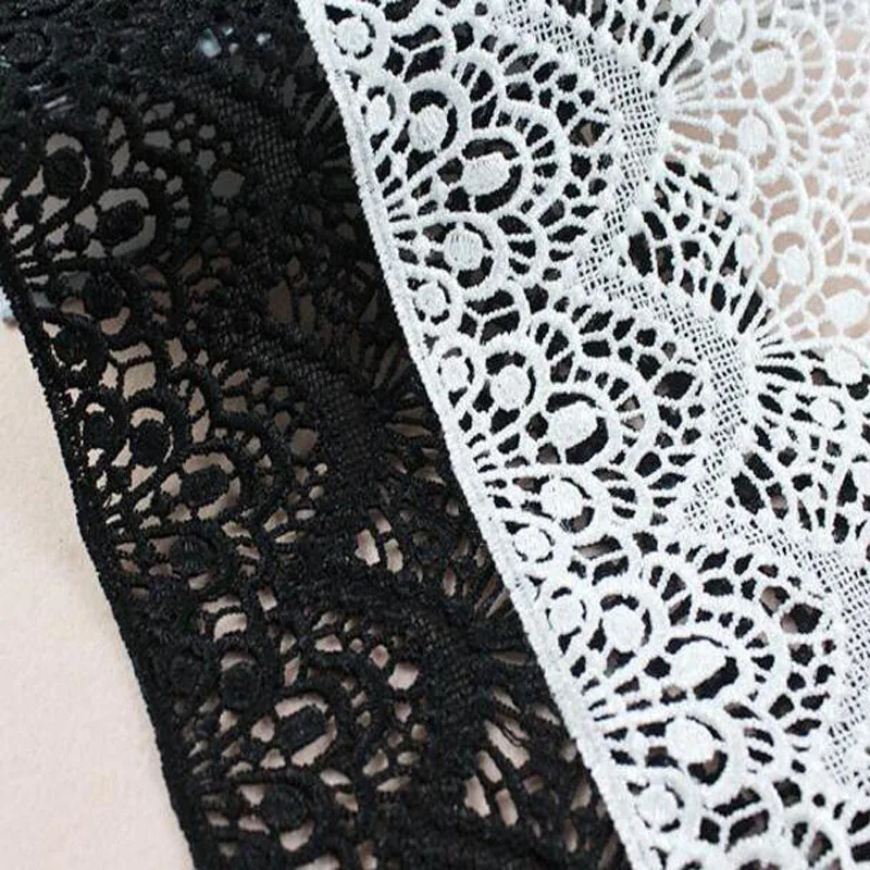 HOT Embroidery White black flower lace fabric trim ribbon 19CM Wide DIY sewing applique collar guipure Womens dresses decor lace ribbon lace fabric lace sewing accessories lace sewing supplies lace accessories lace garment accessories lace decoration