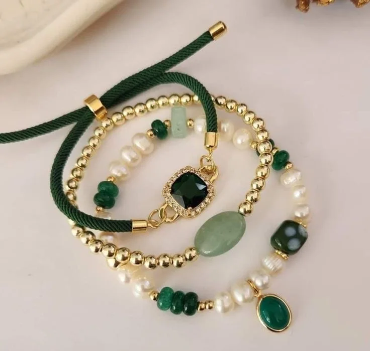 Green Elastic Imitation Pearl Bead Stacking for Womens Party Daily Gifts