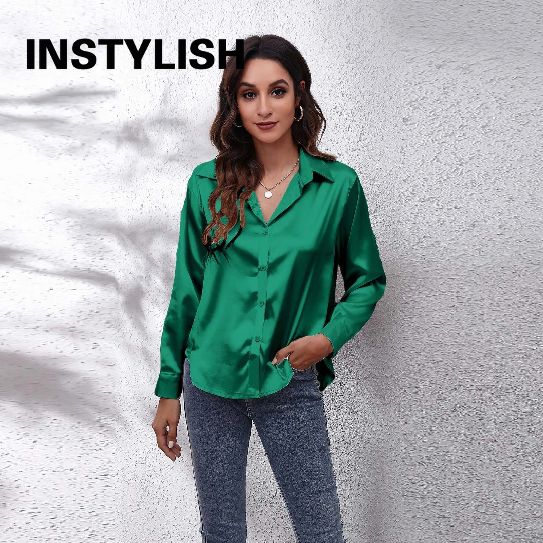 Women Elegant Satin Shirt Casual Long Sleeve Fake Silk Blouse Spring Summer Office Lady Tops Female Simple All Match Clothing 3