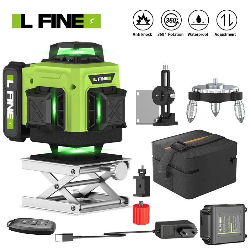 Lfine Livello Laser Autolivellante Orizzontale Verticale Cross Nivel Laser 16-Line Green Light Strumenti Di Miglioramento Della Casa Ricaricabili