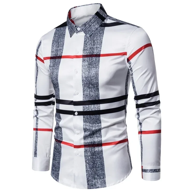 

New 2024 Business Casual Plaid Shirt Men's Formal Workwear Wedding Dress Slim Social Party Clothes Khaki Checked Shirt 6XL