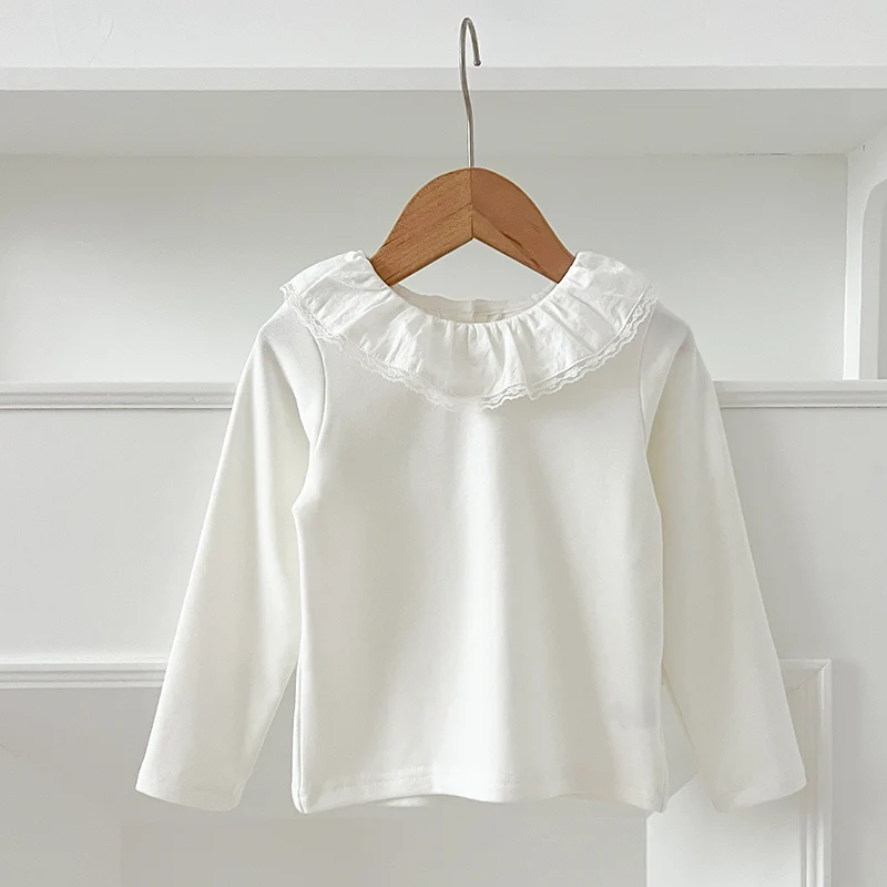 1-6Yrs Baby Kleidung Frühling Infant Mädchen Langarm T-shirts Spitze Lotus Kragen Prinzessin Kinder Bodenbildung Shirt Kleinkind Baumwolle Tops