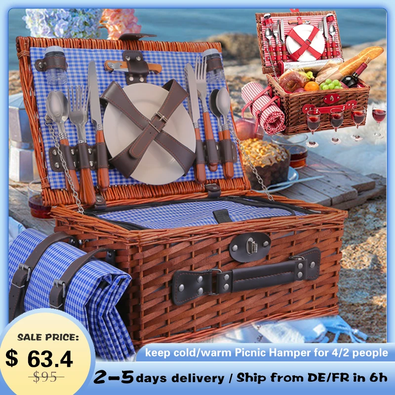 Picnic Basket Panier Osier Picnic Hamper 25 pcs For 4People Picnic