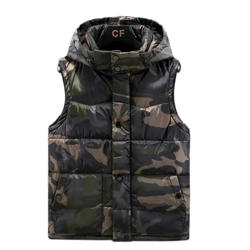 

Men's Casual Camouflage Cotton Vest, Warm Cotton Clothes, Thickened Jacket, Korean Style, Autumn, Winter, Fashion