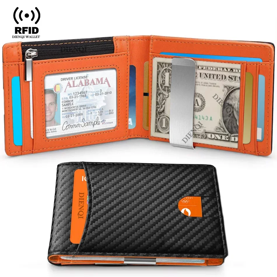 Porte Carte Bancaire Avec Blocage RFID, Portefeuille Homme En Fibre De Carbone Petit Avec Pince à Billets, Portefeuilles Et Porte-Cartes Pop-Up En