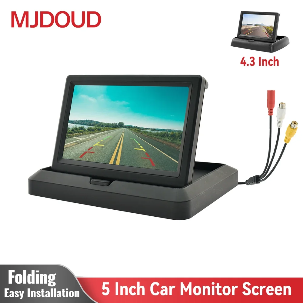 Car Display Monitor Car Display Assembly MJDOUD Car Folding Monitor Screen with 2 Way Video Input for Vehicle Rear View Camera Parking Backup Reverse 5 Inch TFT Display
