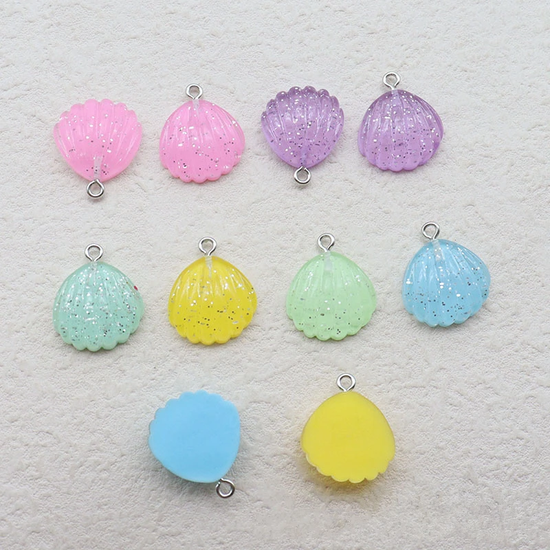 

10Pcs Glitter Shell Flatback Resin Charms Fashion Ocean Biology Keychain Hanging Accessory Women Earrings Necklace Craft Pendant