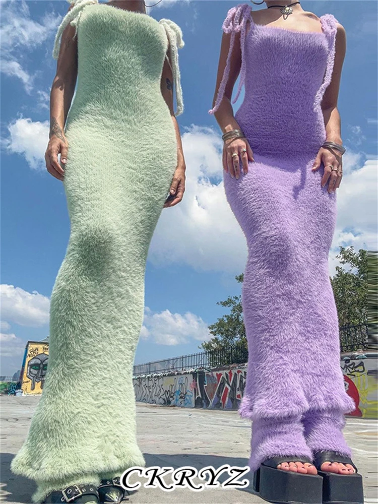 

Ckryz-Women Feather Autumn Sleeveless Lace Up Backless Sexy Bodycon Maxi Dresses For Women New Fashion Vacation Club Streetwear