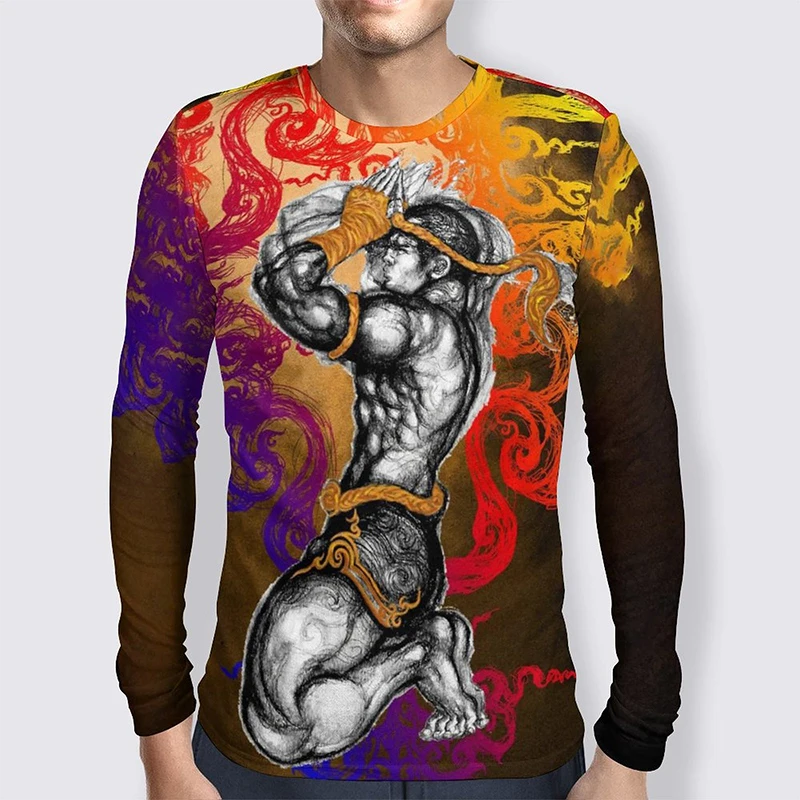 

Muay Thai Graphics Long Sleeve Men's T-Shirt Autumn Winter Fashion 3D Print Tops Outdoor Sports Running Large Size Clothing 6XL