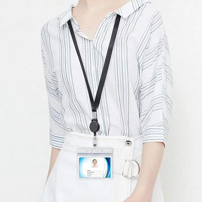 1pc Transparent Staff ID Work Card Cover with Lanyard Exhibition Name Badge Holder Neck Strap Pass Access Bus Card Sleeve Case 6