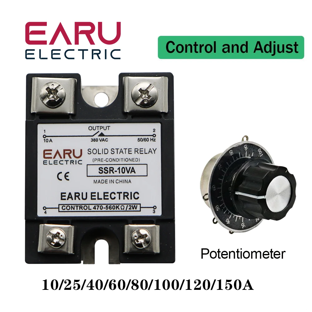 Ssr Relé de Estado Sólido Regulador de Tensão ac 380v Saída Mais Potenciômetro para Pid Controlador de Temperatura Ssr10va Ssr25va Ssr40va