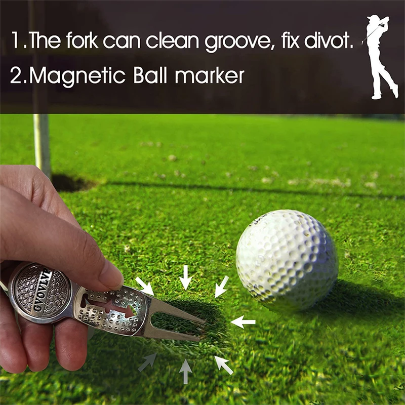 GvOvLvF Golf Divot Tool With Marker Pitch Mark Green Divot Repair Tool Golf Pitchfork Golf Training Aids Silver And Copper Color 6