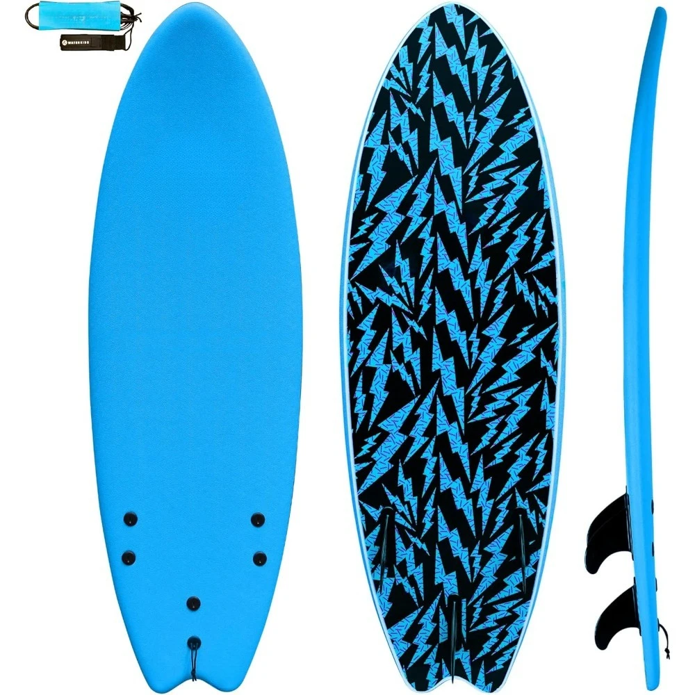 

Surfboards, 5'6 Kids Surfboard, Classic Fish Shape Beginner, Soft Top Surfboard, Easy to Catch Waves, Paddle Board