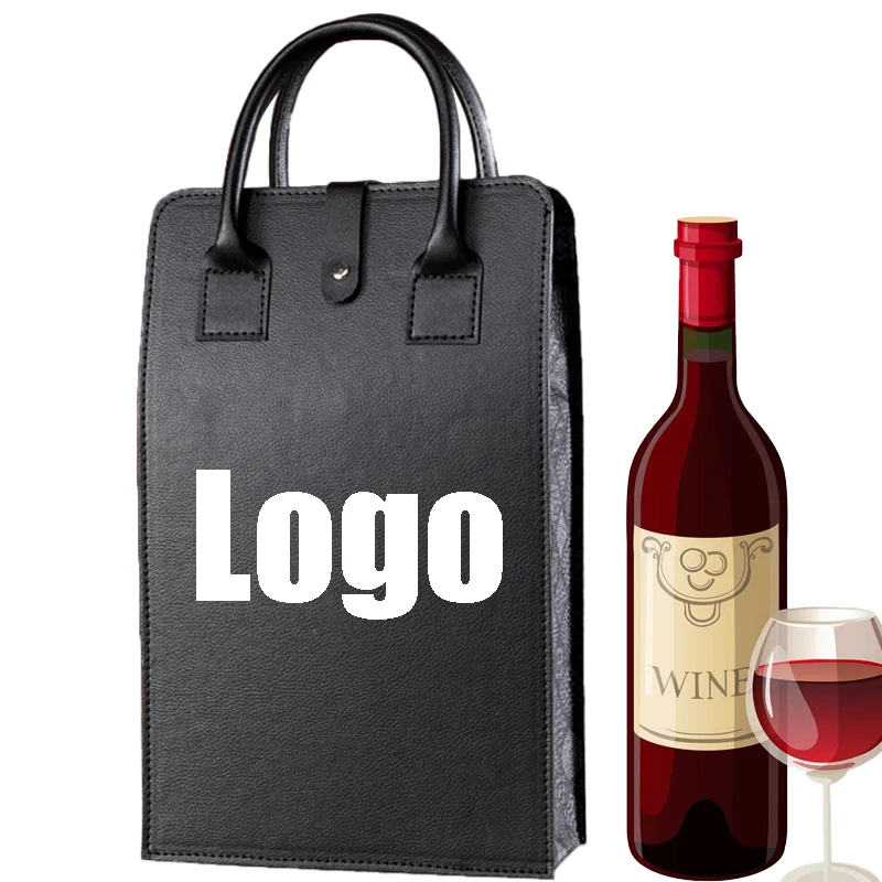 Personalized Premium Quality Wine Bottle Gift Bags Leather with Custom Logo Printed