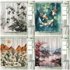 Japanese Style Shower Curtains Green Bamboo Koi Carp Tropical Cactus Mountain Water Landscape Fabric Bathroom Decor with Hooks 1
