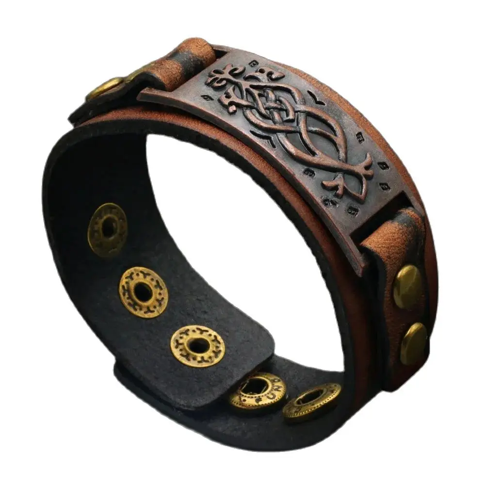 Men Bracelet Vintage Khaki Color Punk Unisex Wide Rivet Mens Womens Wrap Pu Leather Bracelet Pulsera Hombre