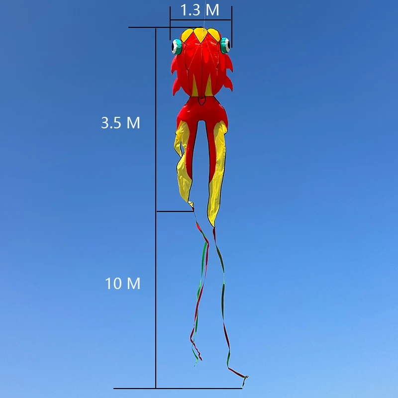 3D 10M 3-Color Goldfish Soft Kite Large Soft Animal Professional Kites Outdoor Inflatable Beach Kite Easy To Fly and Tear Proof 3