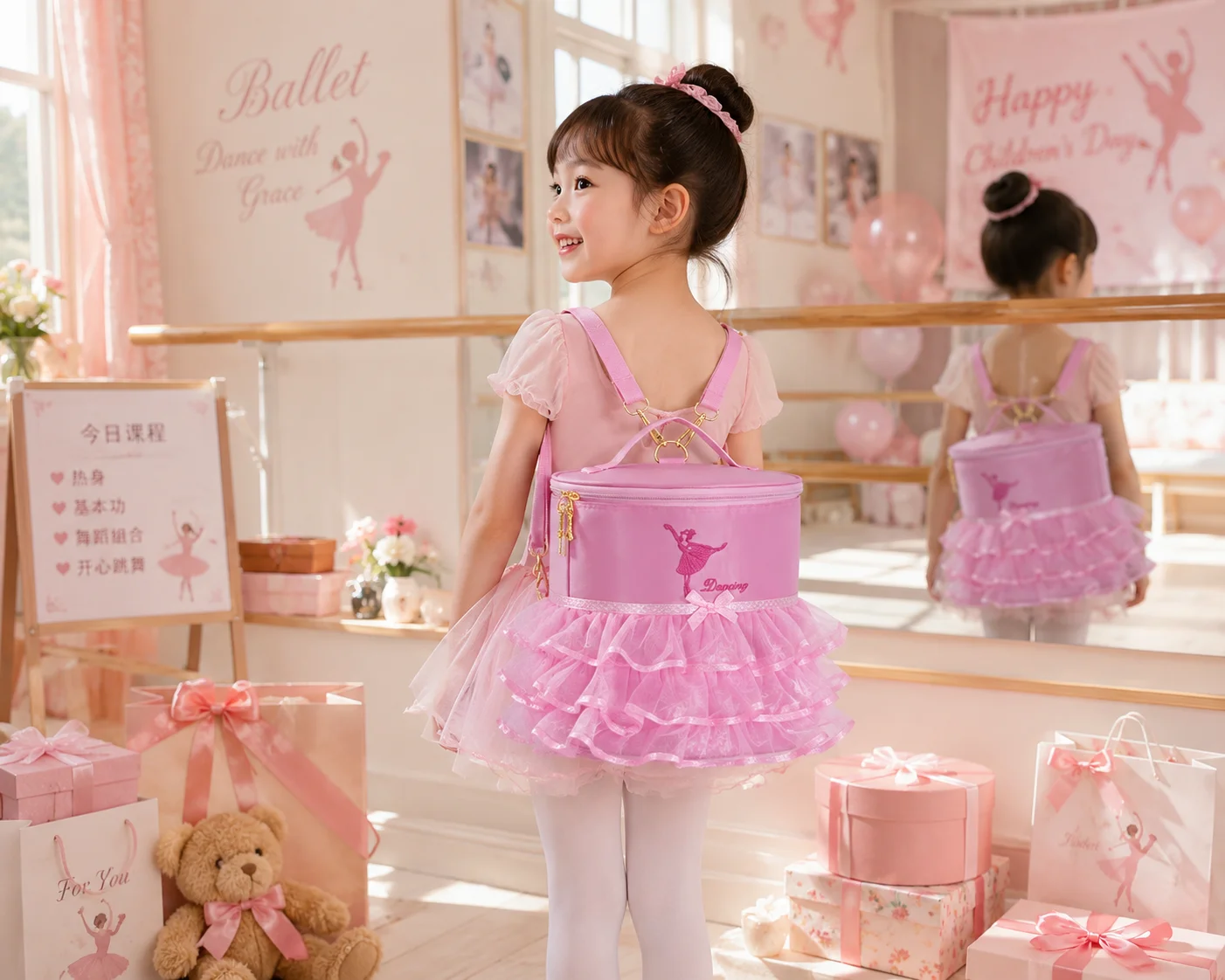 Girls Ballet Dance Bag Embroidered Kids Tutu Dress Dance Bag Ballerina bag for Dancer Bag for Girls Adjustable Straps 1