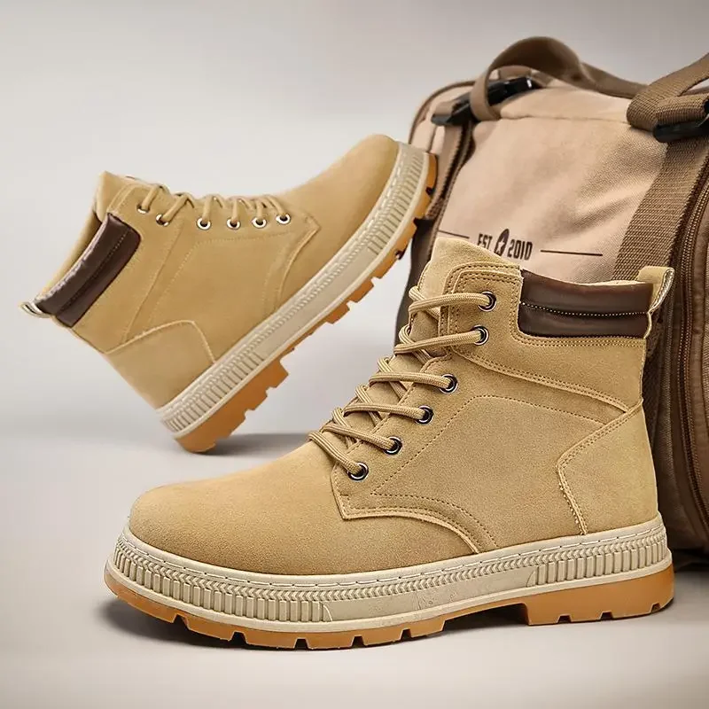 

Мужские зимние ботинки Dr. Mid-Top в британском стиле, увеличивающие рост кожаные ботинки в Корейском стиле с высоким берцем, зимние спортивные ботинки-карго B