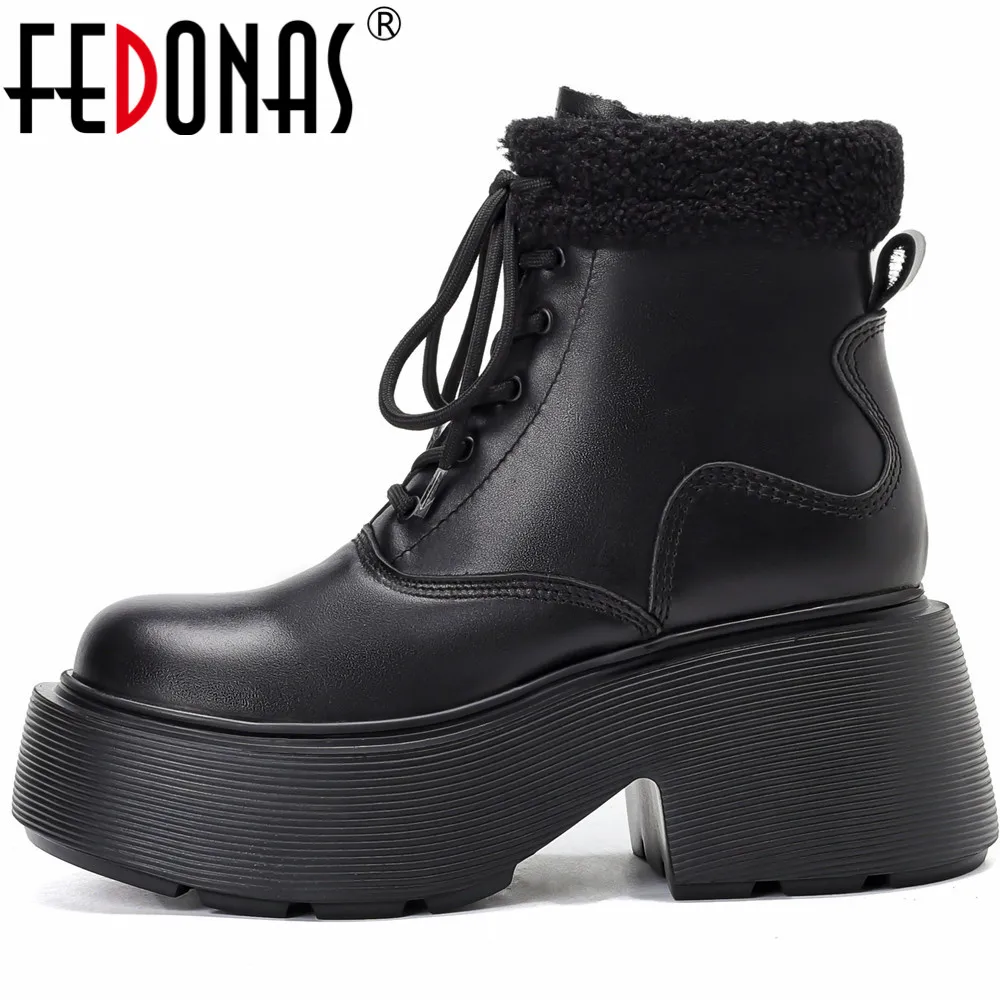 

FEDONAS Cross-Tied Winter Women Ankle Boots Genuine Leather Warm Wool Blend Snow Boots Side Zipper Casual Office Shoes Woman New