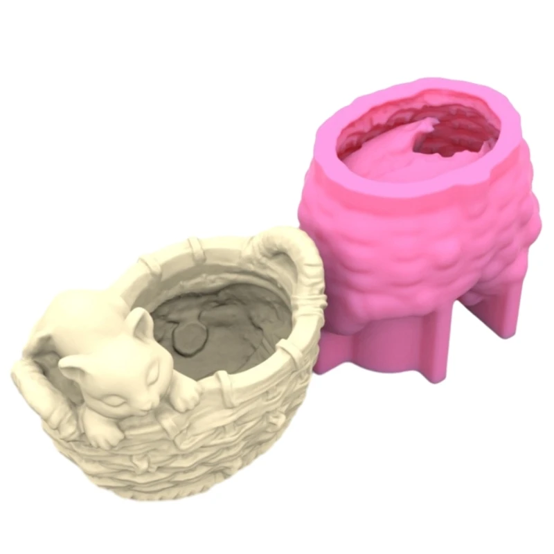 MXME Silicone Mold Succulent Flower Vase Molds Woven Flower Basket Mold for DIY Lover