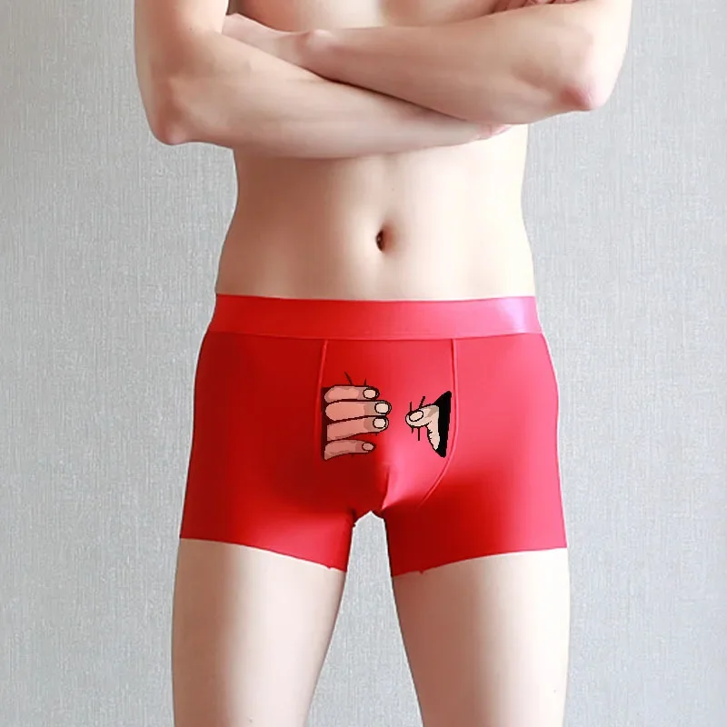 Red Funny Cartoon Printed Men's Boxer Briefs Underpants