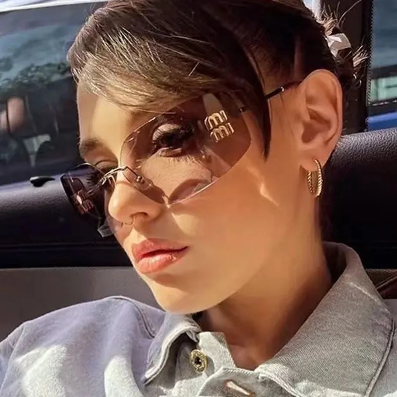 KAMMPT Retro Rimless Design Shades Luxury Metal Women Sunglasses High Quality Decoration Sun Glasses for Travelling Hiking