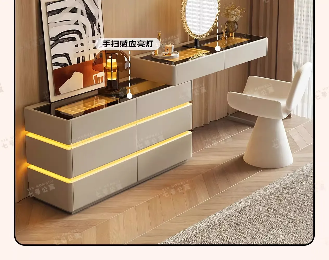 Nordic Solid Wood Dressers Bedroom Modern Dressing Table Drawer Integrated Home Small Apartment Makeup Table with LED Mirror