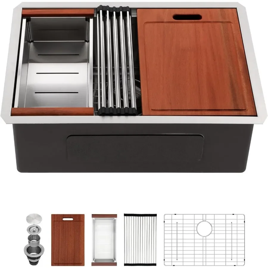33Kitchen Sink Undermount Workstation Deep Single Bowl 16Gauge Stainless Steel Under Counter Kitchen Sink Basin Home Improvement 5