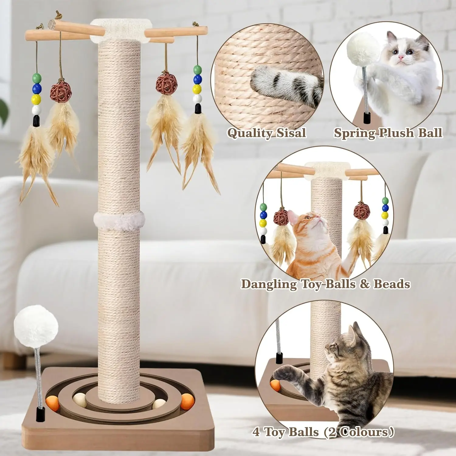 Cat scratching post with sisal and hanging toys - image 3