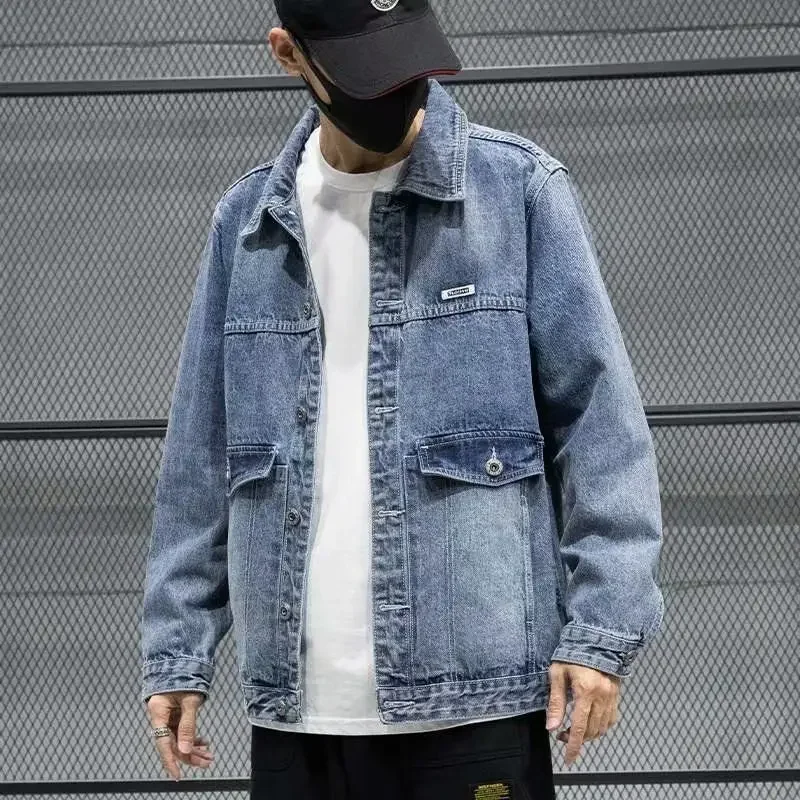 

Denim Jackets Man Autumn Overcoat Jeans Coat for Men Black Wide Shoulders Cowgirl Y2k Outwear in Lowest Price Winter 2023 Size L