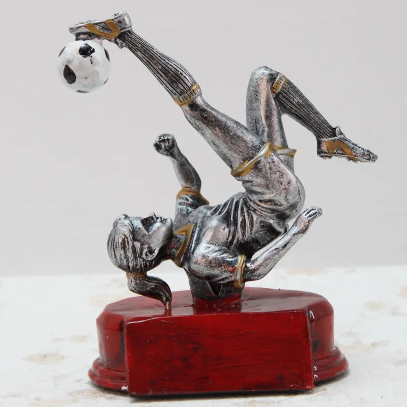 

Resin Sports Series Women's Football Commemorative Trophy Figure Model, Sports Game Upside Down Gold Hook Trophy