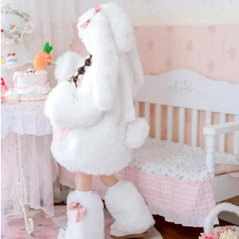 Children's Fashion Rabbit Plush Set with Bow Elements Winter New Cute Long Eared Hat Sweater Shorts Leg Set Rabbit Baby 3