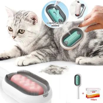 Pet Grooming Comb Cat Brush Long Hair Remover Brush for Dog Cat Silicone Wipe and Water Tank Pet Product Accessories