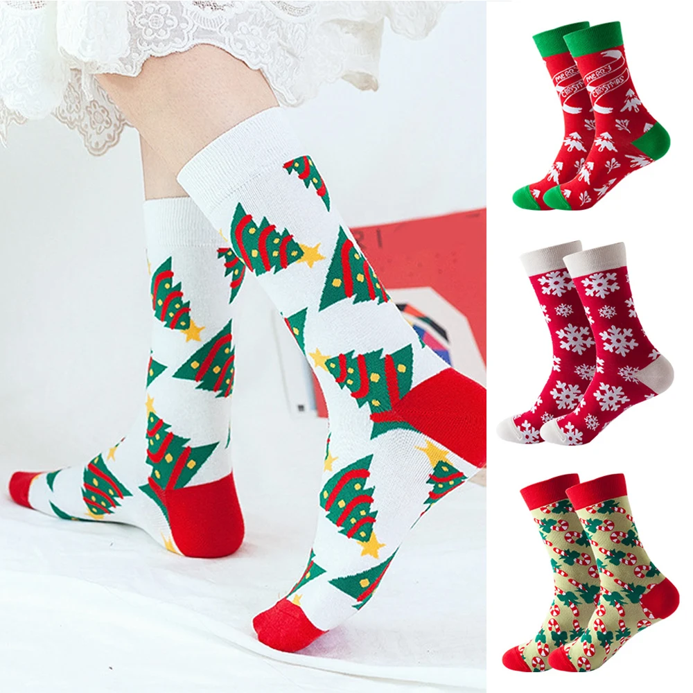 

Christmas Socks Hosiery New Year Mid-Tube Socks Fashion Casual Breathable Funny Snowflake Cotton Foot Socks calcetines носки 
