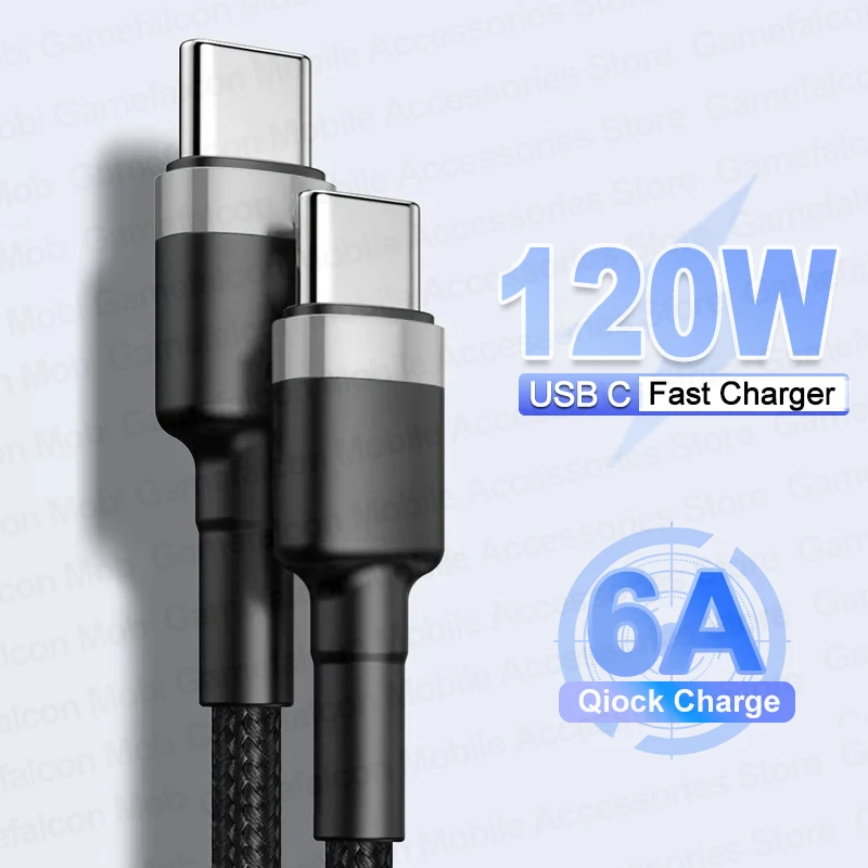 

Кабель для быстрой зарядки PD 120 Вт с Type C на Type C для iPhone 15 Pro Max Xiaomi Oneplus Huawei, зарядный USB C шнур для передачи данных, 0,25 м, 1 м, 1,5 м, 2 м