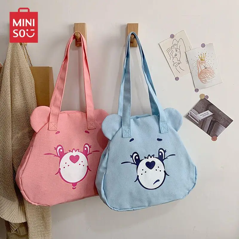

Сумка Miniso Женская холщовая, вместительная саквояж carebear, мультяшный ручной тоут в японском и корейском стиле