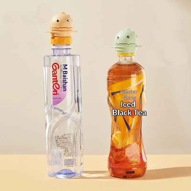 2개입 미네랄 워터 병뚜껑 빨대 변환 헤드 포함 가정용 어린이 공룡 빨대 캡 질식 방지  빨대