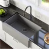 Grey kitchen sink Farmhouse/Apron-Front Quartz Composite 34 in. Single Bowl Kitchen Sink in Grey 1