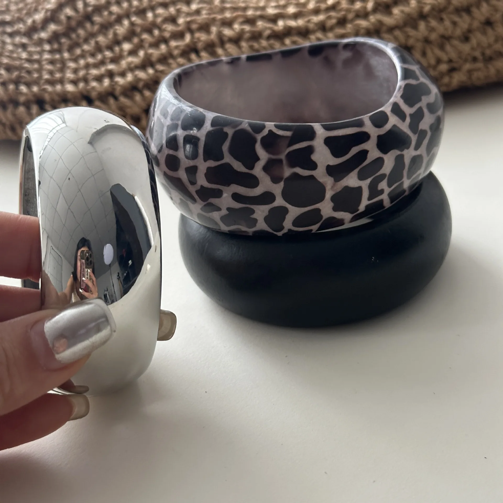 DIEZI Vintage Geometric Resin Acrylic Black Wood Bangles Hip Hop Punk Leopard Wide Bracelets For Women Men New Gift Jewelry 6