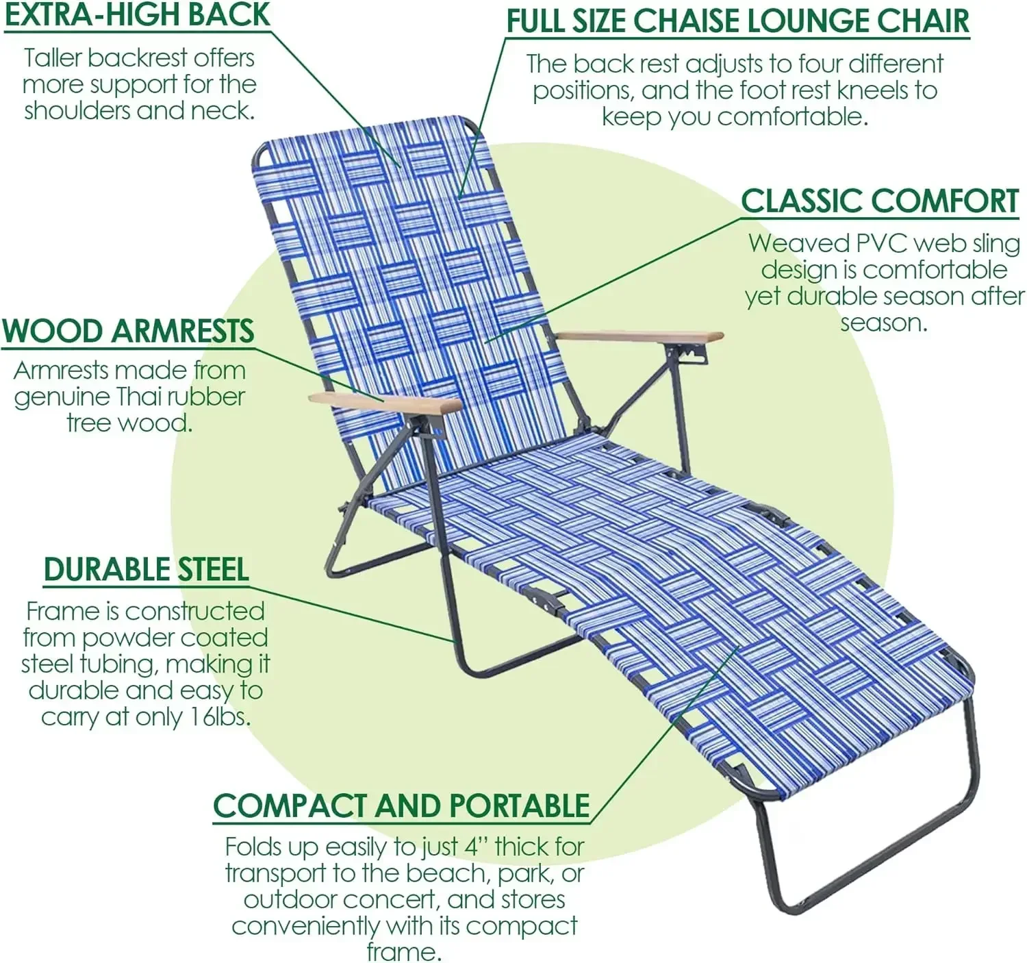 --NewGrey Steel Frame Adjustable Folding Chaise Lounger, Outdoor Patio Chair with Blue Woven Backrest and Arm Rests (Pack of