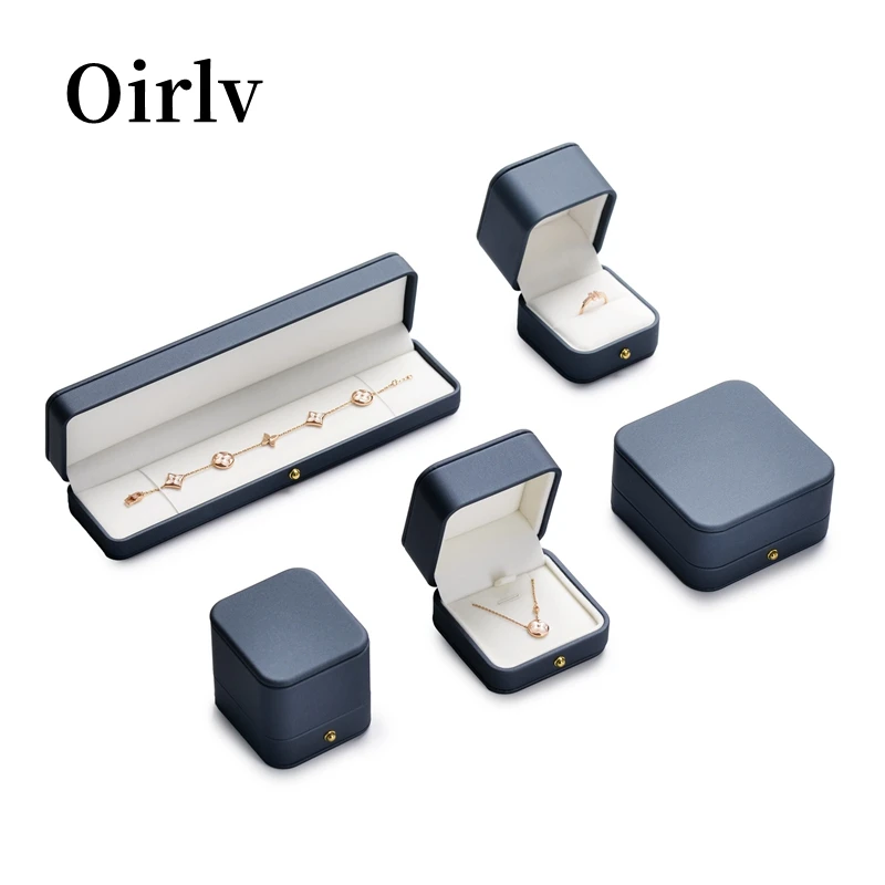 Oirlv Gorgeous Steel-Blue Ring Box Premium Leather Ring Gift Box For Wedding Proposal Jewelry Storage Case Bracelet Necklace
