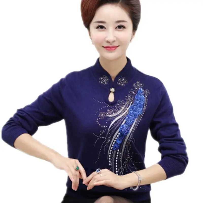 

New Sweater Women Winter Thicken Middle-Aged Women'S Knitted Sweater Pullover Wool Blend Sweaters Female A206
