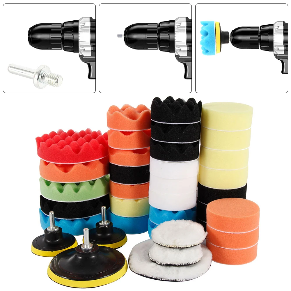 39pcs Car Sponge Polishing Pad Kit Abrasive Polisher Drill Adapter Waxing Tools Foam Buffer