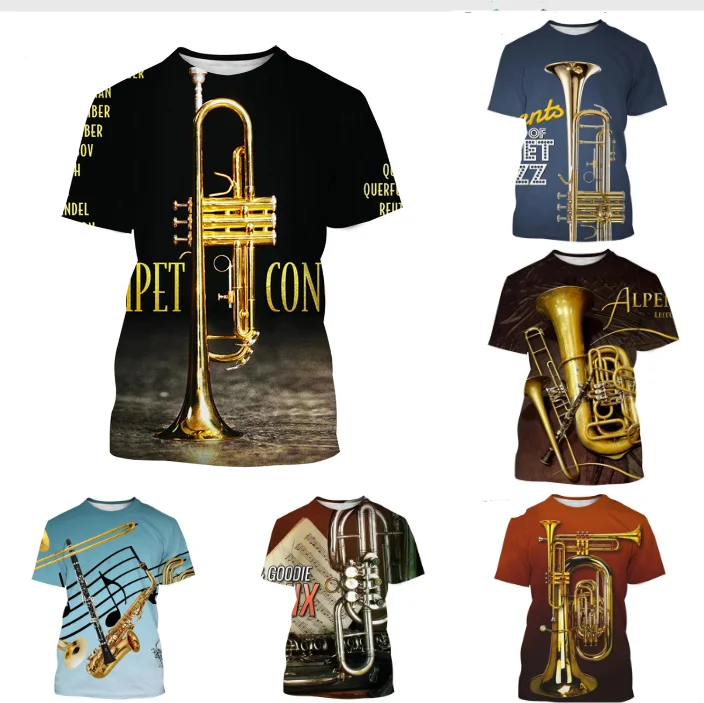 New Tuba Trumpet Brass Musical Instrument T-shirt For Men's 3D Print Summer Short-sleeve T shirt Unisex Hip-hop Trend Streetwear