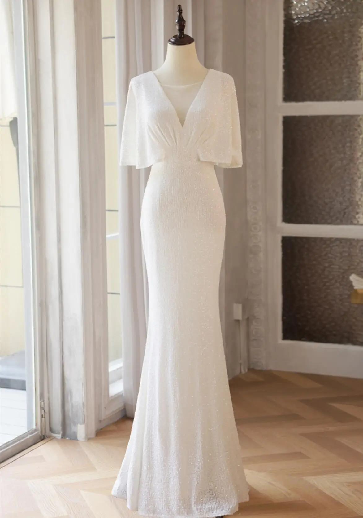 

Fairy White V-neck Celebrity Floor Length Dress High Waist Solid Wedding Bride Mermaid Vestido Elegant Bodycon Hostess Trumpet
