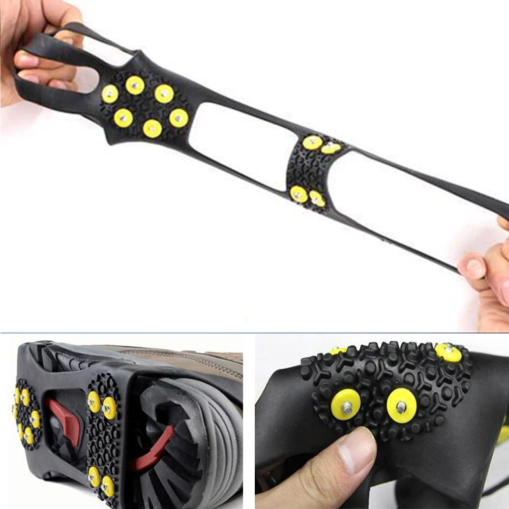 1 Pair 10 Studs Anti-Skid Snow Ice Climbing Walk Traction Cleats Sports Shoe Cover Shoe Spikes Grip Crampons Cleats Overshoes,ice gripper spike,climbing crampons